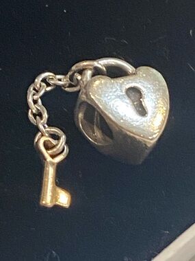 Vintage Pandora 925 Ale 14k Gold Key Heart Padlock Charm TwoTone Aesthetic YZK